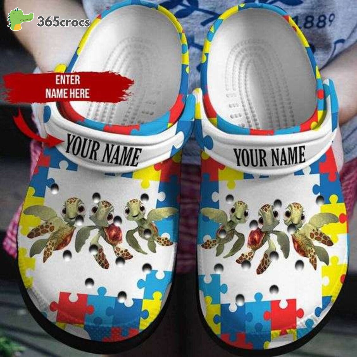 Custom Name Autism Awareness Day Turtles Autism Puzzle Pieces Clog