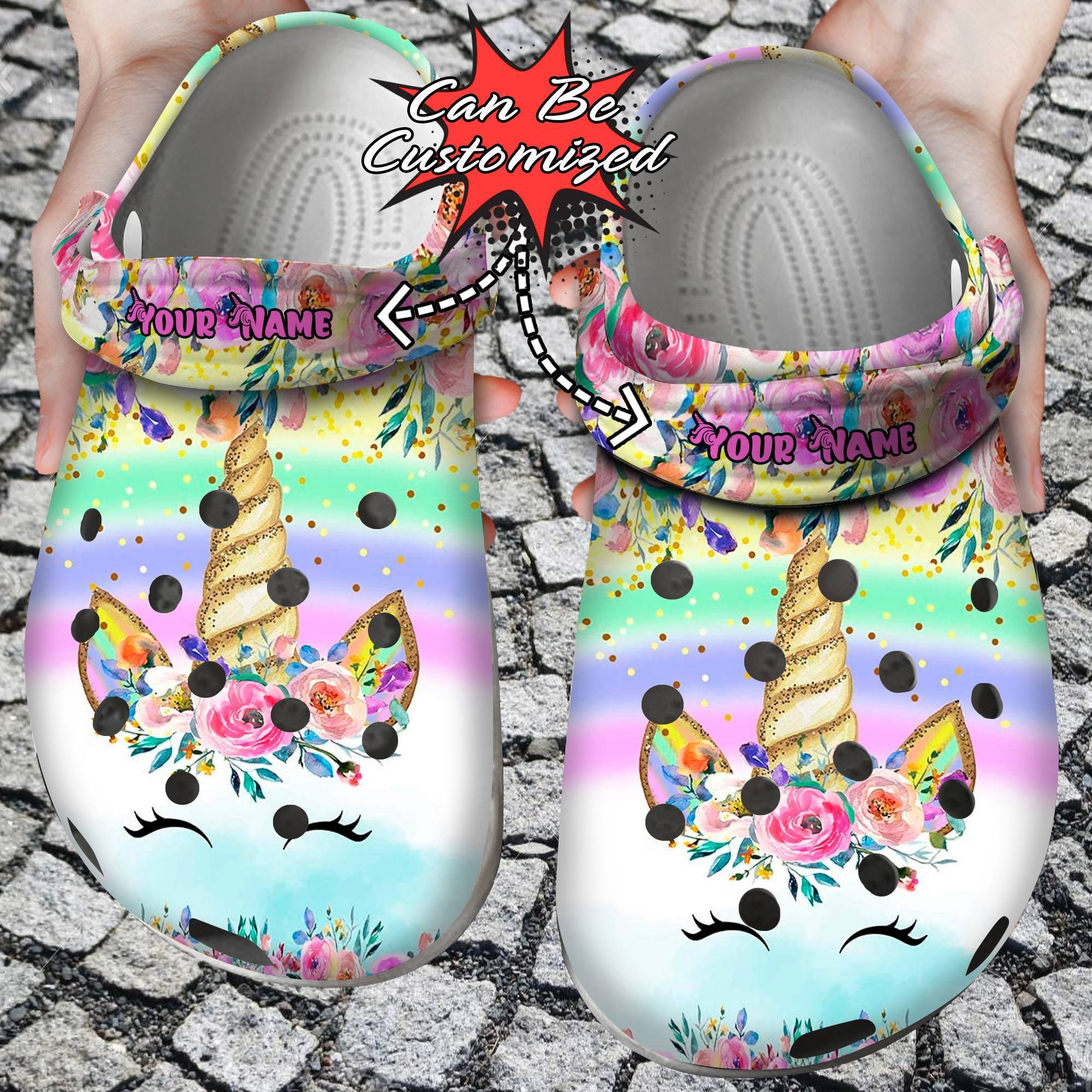 Custom Personalized Colorful Glitter Unicorn Clog Crocs Shoes 365crocs