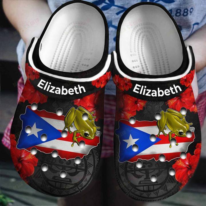 Personalized Coqui On The Puerto Rico Flag Map Crocs Classic Clogs