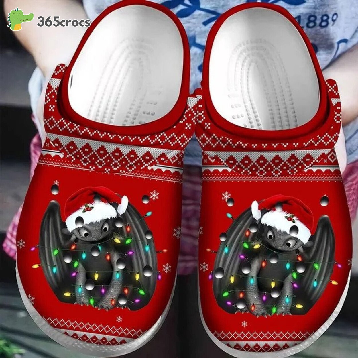 Toothless Santa Hat Ugly Pattern Christmas Clog Shoes 365crocs